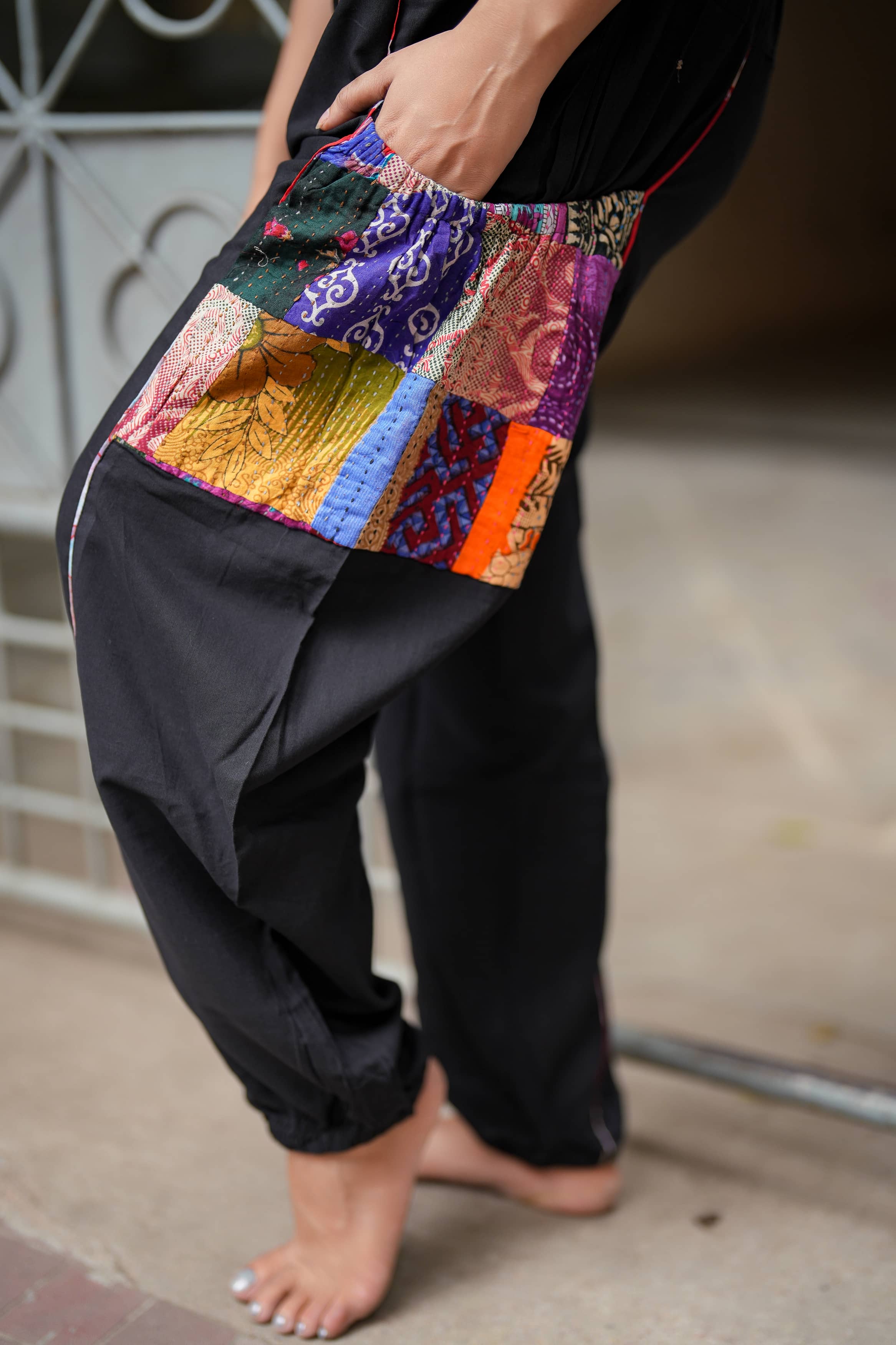 Side patchwork pocket pant