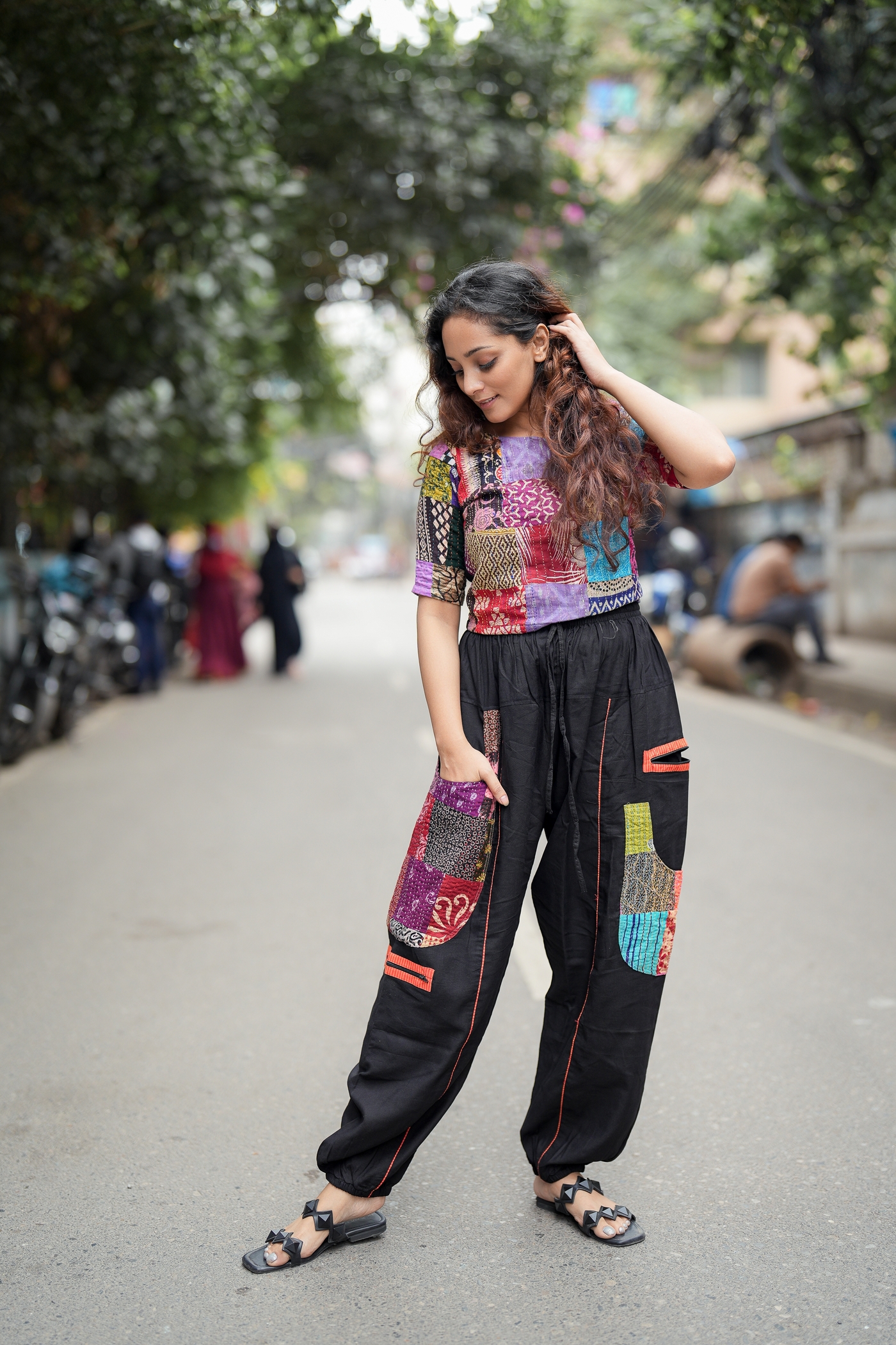 Patchwork pocket pant